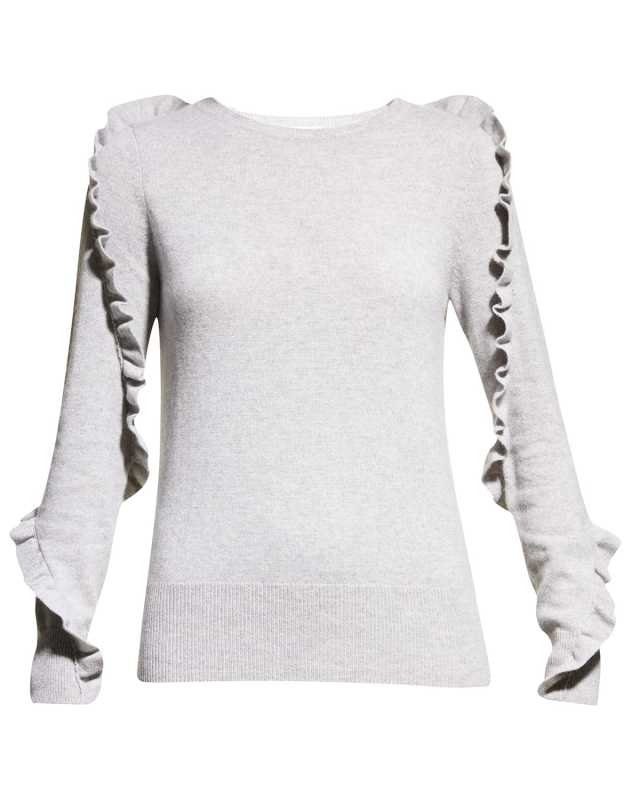 Ruffle-Trim Crewneck Cashmere Sweat